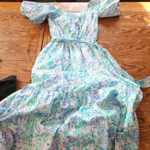 LILLY PULITZER Tamie Off The Shoulder Cotton Midi Dress Surf Blue Size Small - Picture 2 of 5